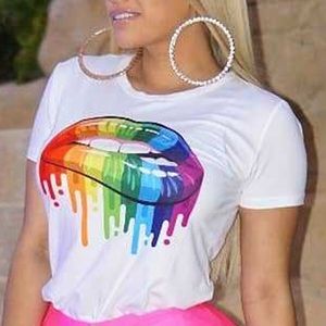 White Multicolored Lips Shirt